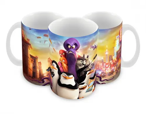 Caneca Polímero os Pinguins de Madagascar Personalizada