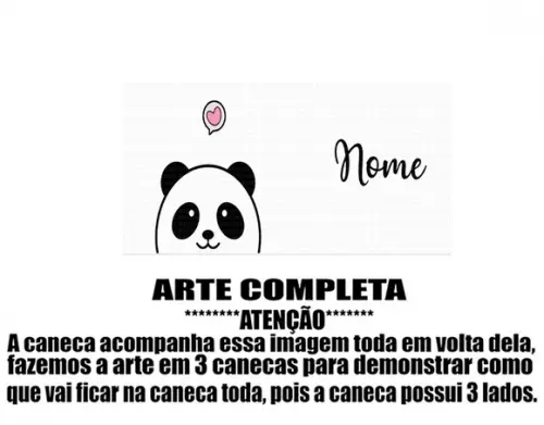 Caneca Polímero Panda Fofo com Nome Personalizada