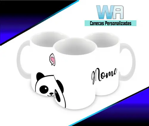 Caneca Polímero Panda Fofo com Nome Personalizada