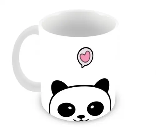Caneca Polímero Panda Fofo com Nome Personalizada