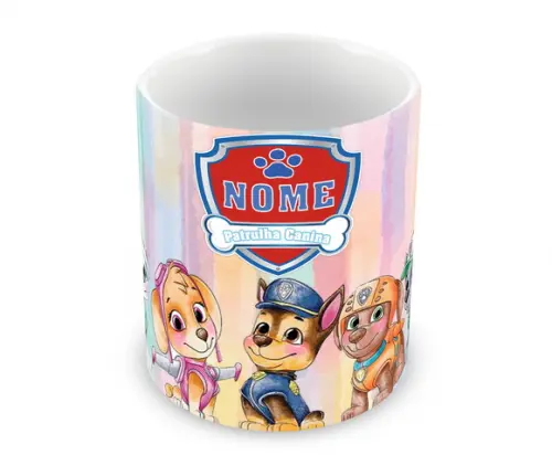 Caneca Polímero Patrulha Canina Aquarela Nome Personalizada
