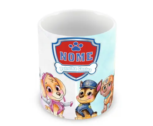 Caneca Polímero Patrulha Canina Aquarela Nome Personalizada