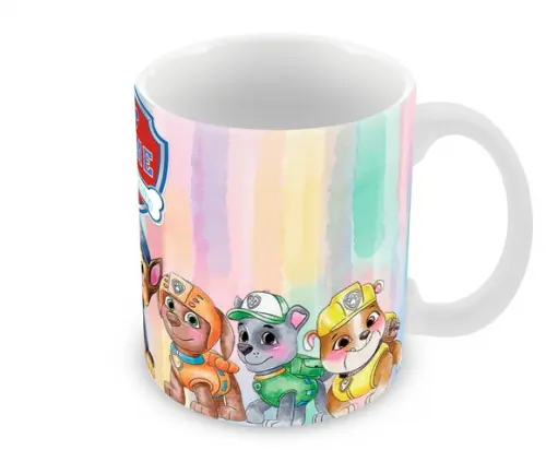 Caneca Polímero Patrulha Canina Aquarela Nome Personalizada