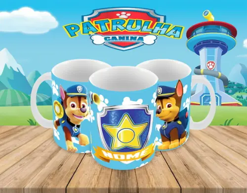 Caneca Polímero Patrulha Canina Chase Nome Personalizada