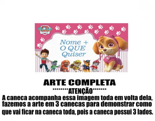 Caneca Polímero Patrulha Canina com Nome Personalizada