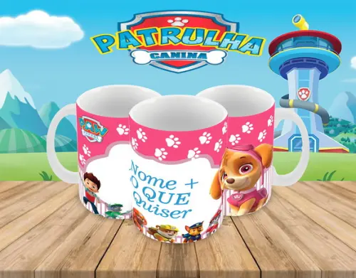 Caneca Polímero Patrulha Canina com Nome Personalizada