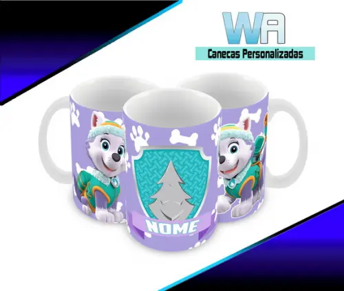 Caneca Polímero Patrulha Canina Everest Nome Personalizada
