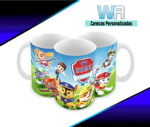 Caneca Polímero Patrulha Canina Nome e Idade Personalizada
