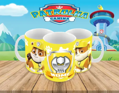 Caneca Polímero Patrulha Canina Rubble Nome Personalizada