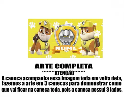 Caneca Polímero Patrulha Canina Rubble Nome Personalizada