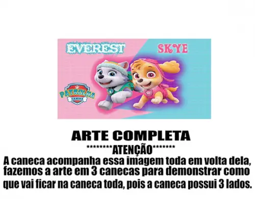 Caneca Polímero Patrulha Canina Skye e Everest Personalizada