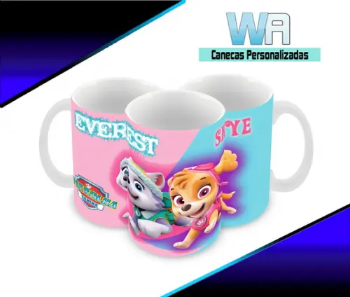 Caneca Polímero Patrulha Canina Skye e Everest Personalizada