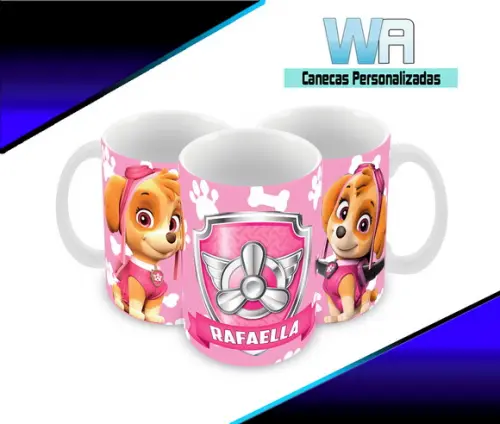 Caneca Polímero Patrulha Canina Skye Nome Personalizada