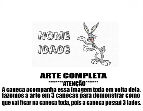 Caneca Polímero Pernalonga Nome e Idade Personalizada