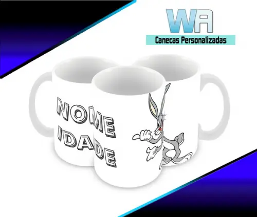 Caneca Polímero Pernalonga Nome e Idade Personalizada