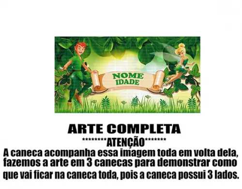 Caneca Polímero Peter Pan e Sininho Nome Personalizada