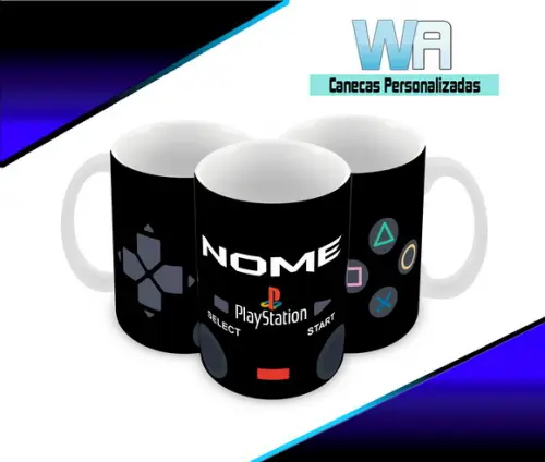 Caneca Polímero Playstation Nome Personalizada