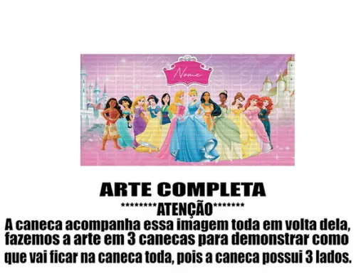 Caneca Polímero Princesas da Disney Nome Personalizada
