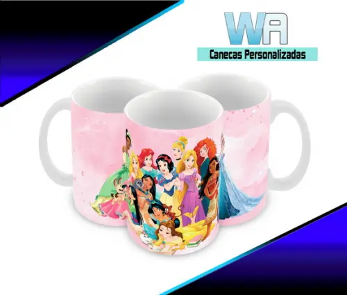 Caneca Polímero Princesas da Disney Personalizada