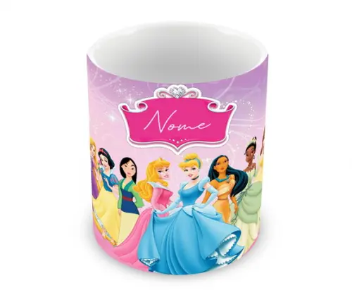 Caneca Polímero Princesas da Disney Nome Personalizada