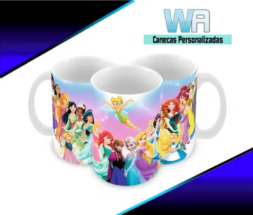Caneca Polímero Princesas da Disney Personalizada
