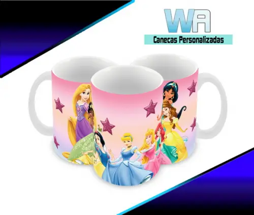 Caneca Polímero Princesas da Disney Personalizada