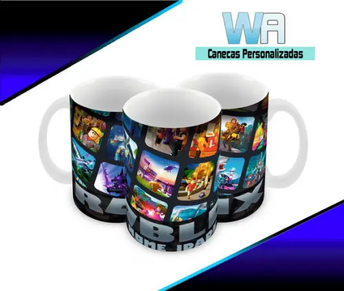 Caneca Polímero Roblox com Nome e Idade Personalizada