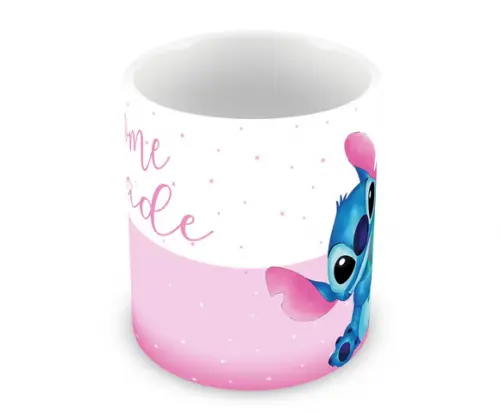 Caneca Polímero Stitch e Angel Nome e Idade Personalizada