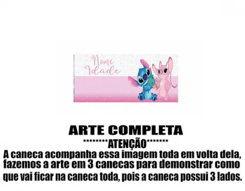 Caneca Polímero Stitch e Angel Nome e Idade Personalizada
