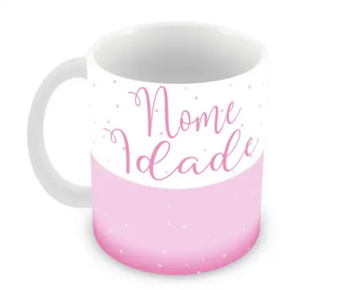 Caneca Polímero Stitch e Angel Nome e Idade Personalizada