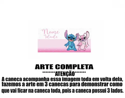 Caneca Polímero Stitch e Angel Nome e Idade Personalizada