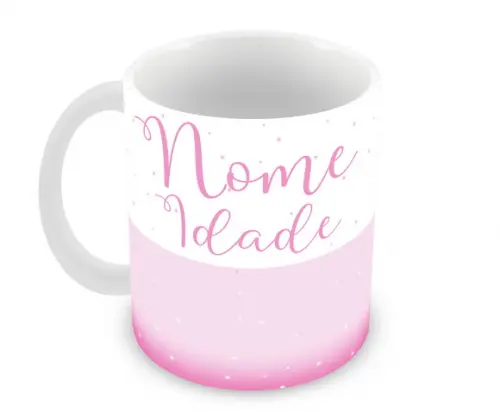 Caneca Polímero Stitch e Angel Nome e Idade Personalizada