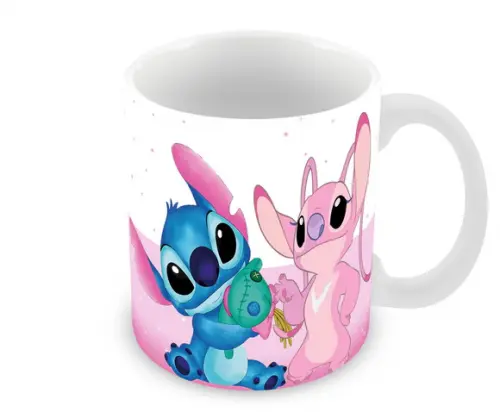 Caneca Polímero Stitch e Angel Nome e Idade Personalizada