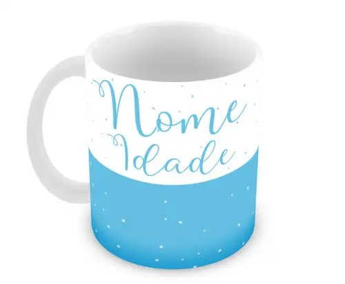 Caneca Polímero Stitch e Angel Nome e Idade Personalizada
