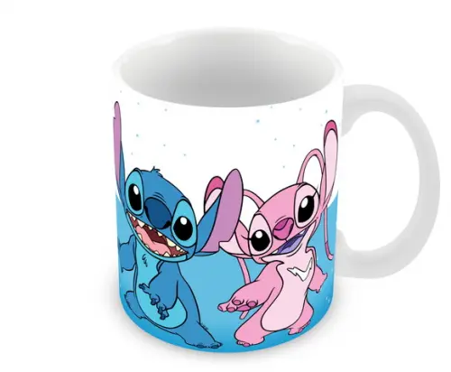 Caneca Polímero Stitch e Angel Nome e Idade Personalizada