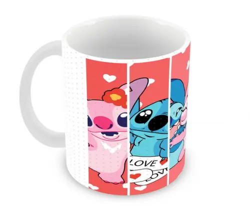 Caneca Polímero Stitch e Angel Personalizada
