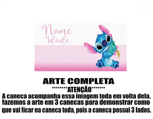 Caneca Polímero Stitch Nome e Idade Personalizada