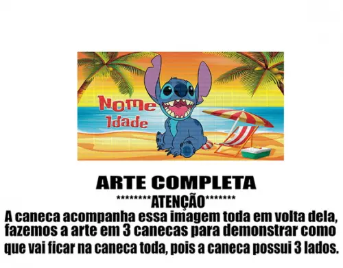 Caneca Polímero Stitch Nome e Idade Personalizada