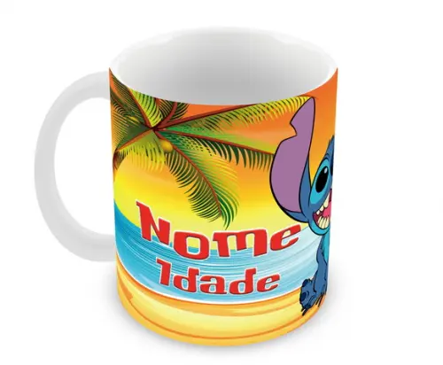 Caneca Polímero Stitch Nome e Idade Personalizada