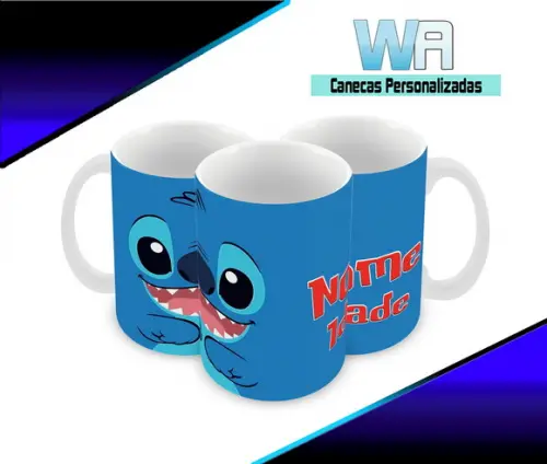 Caneca Polímero Stitch Nome e Idade Personalizada