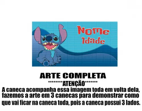 Caneca Polímero Stitch Nome e Idade Personalizada