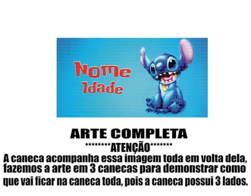 Caneca Polímero Stitch Nome e Idade Personalizada
