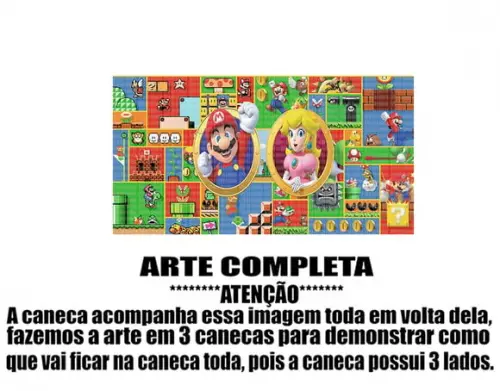 Caneca Polímero Super Mario e Princesa Peach Personalizada