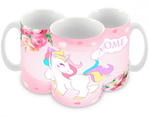 Caneca Polímero Unicórnio com Nome Personalizada