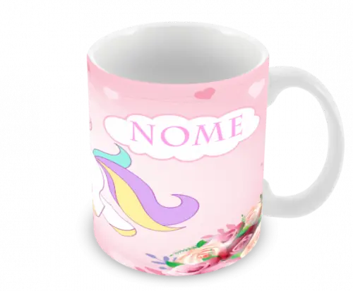 Caneca Polímero Unicórnio com Nome Personalizada