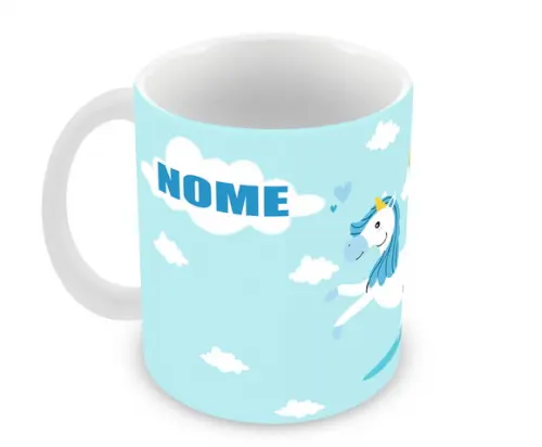 Caneca Polímero Unicórnio Menino Nome Personalizada