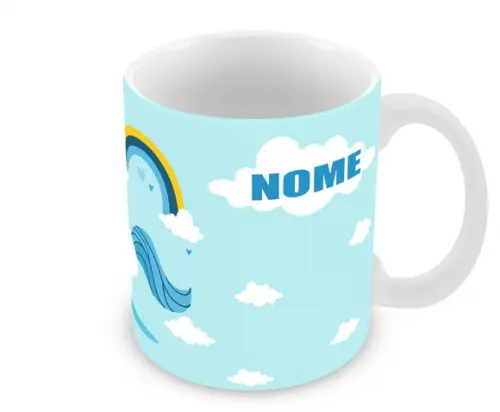 Caneca Polímero Unicórnio Menino Nome Personalizada