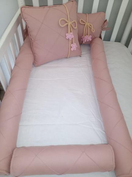 Kit Berço Origame Rosa Antigo 7 Peças 100% Algodão