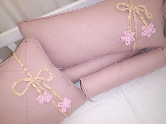 Kit Berço Origame Rosa Antigo 7 Peças 100% Algodão