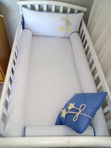 Kit Berço Origame Azul 7 Peças 100% Algodão